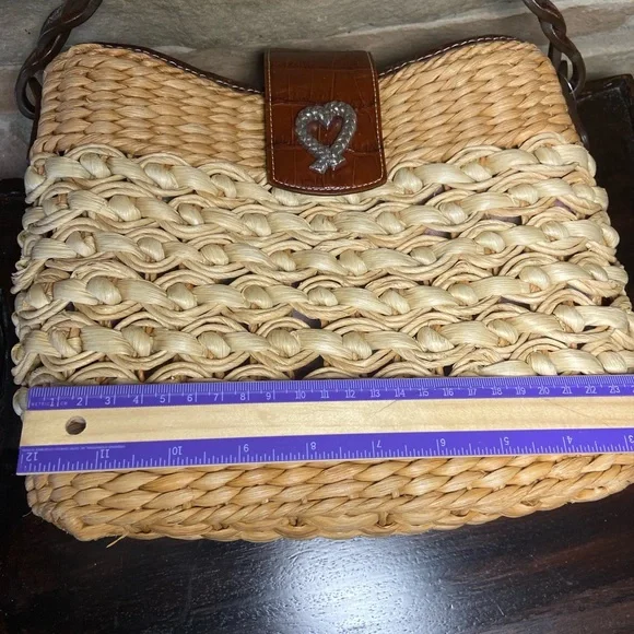 Brighton Straw shoulder purse, Brown and Tan Woven Women's Bag pre owned. - Picture 14 of 15